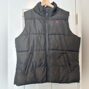 U.S. Polo Assn. Black Puffer Vest with Pink Logo